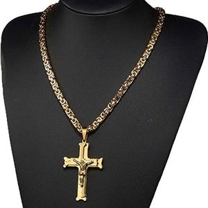 26in stainless steel necklace with cross pendant.